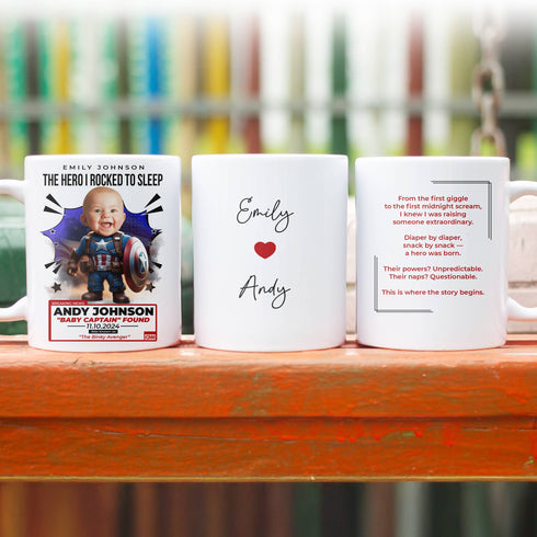 Personalized Baby Captain Mug – Custom Superhero Gift for Mom | Add Baby Photo, Name & Quote